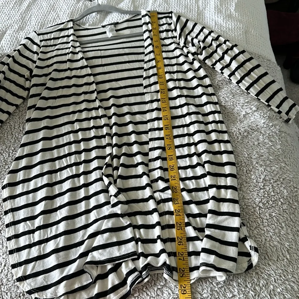 Heimish USA Women's S Open Front Lightweight Cardigan White Black Stripe Preppy - Image 7