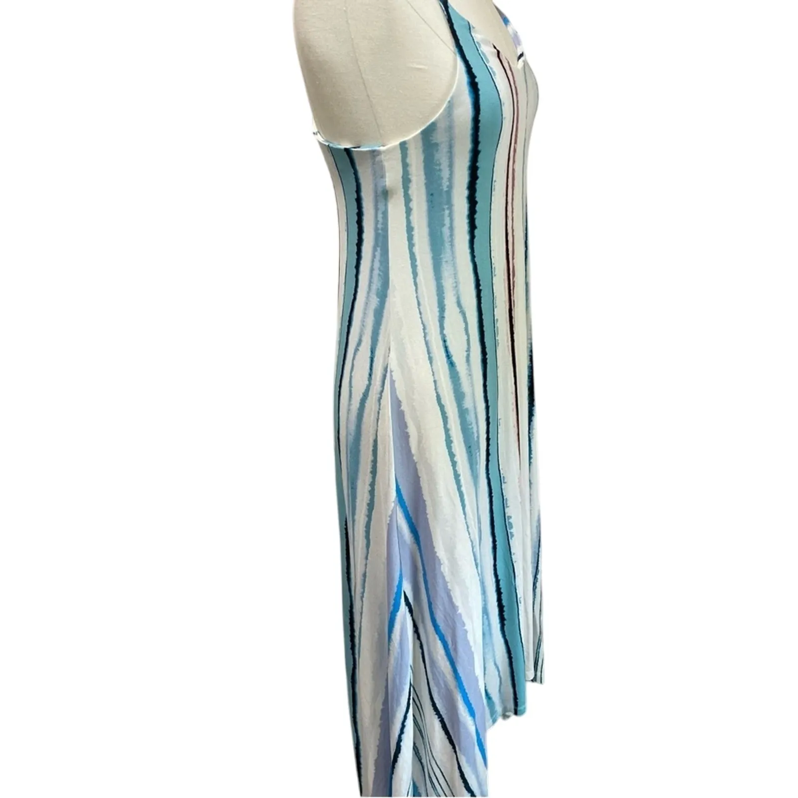 Antibes Blanc x Anthropologie Watercolor Stripe High Low Beachy Maxi Dress M - Image 2