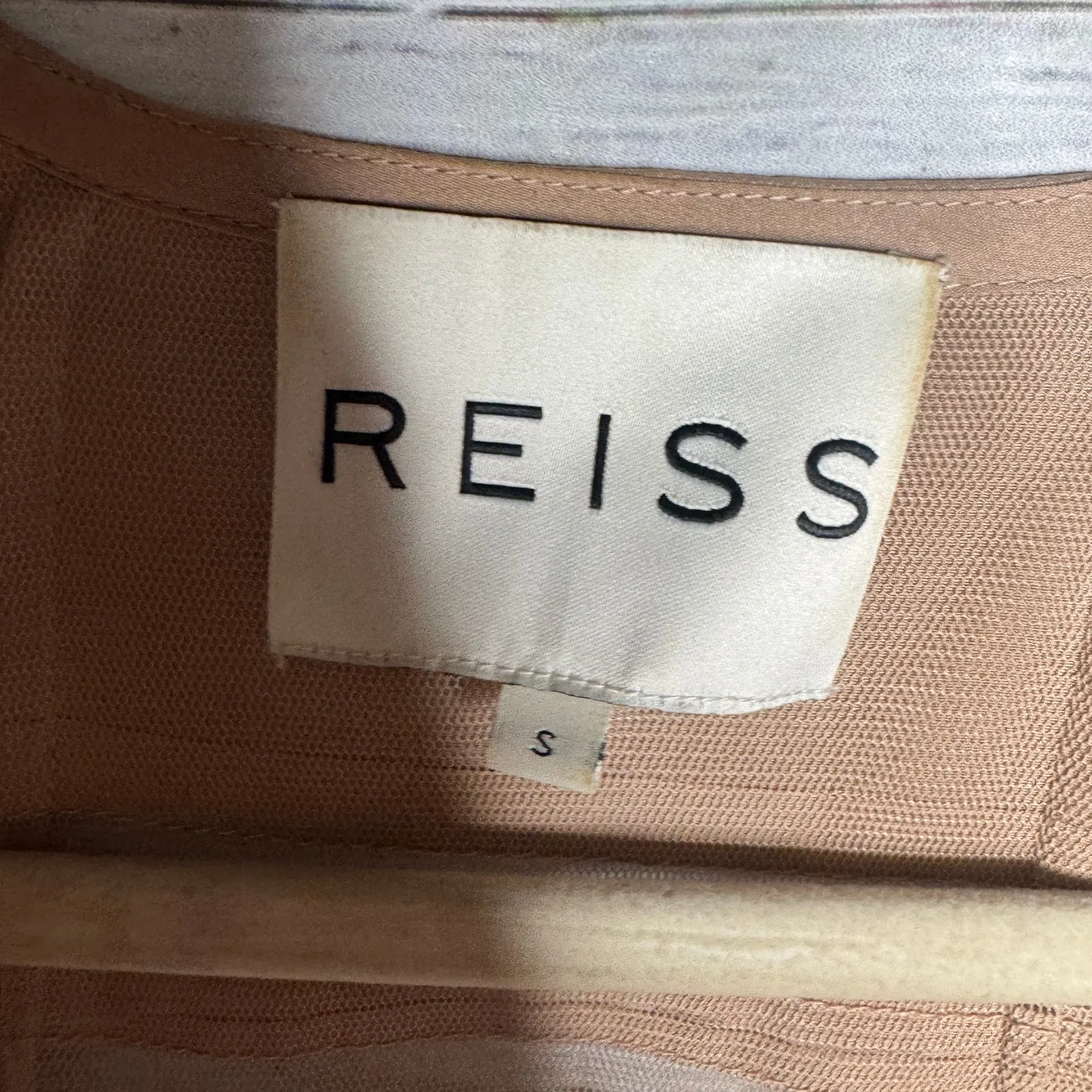 Reiss Beige Open Front Sheer Mesh Stripe Jacket Blazer Womens Small - Image 2