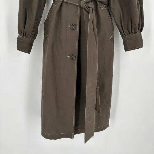 ASOS DESIGN Women's balloon sleeve khaki Green‎ trench coat Size 0 XS - Image 9