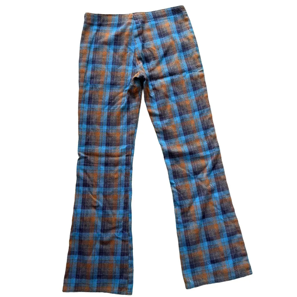 G.A.S. Y2K Blue Rust Plaid Stretch Flare Pants Girls 14 Fits Women XS Size 0 - Image 5