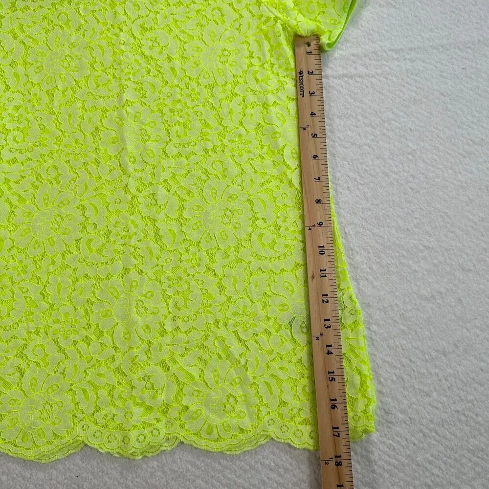 Madewell Neon Green Lace Tunic Top Womens X-Small Short Sleeve Scallop Hem Sheer - Image 4