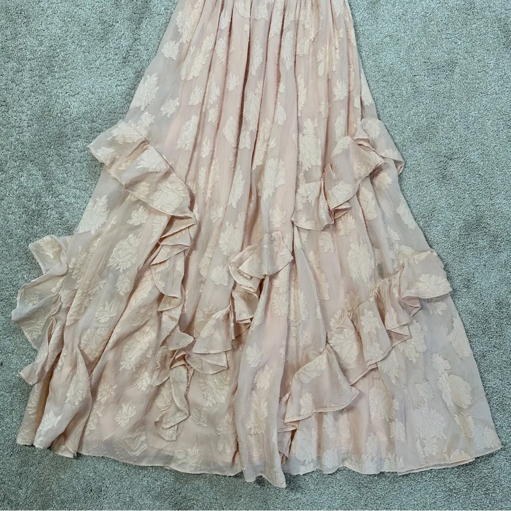 Rebecca Taylor Silk Blend High-Smocked Floral Fil Coupé Midi Dress Blush Pink 2 - Image 8