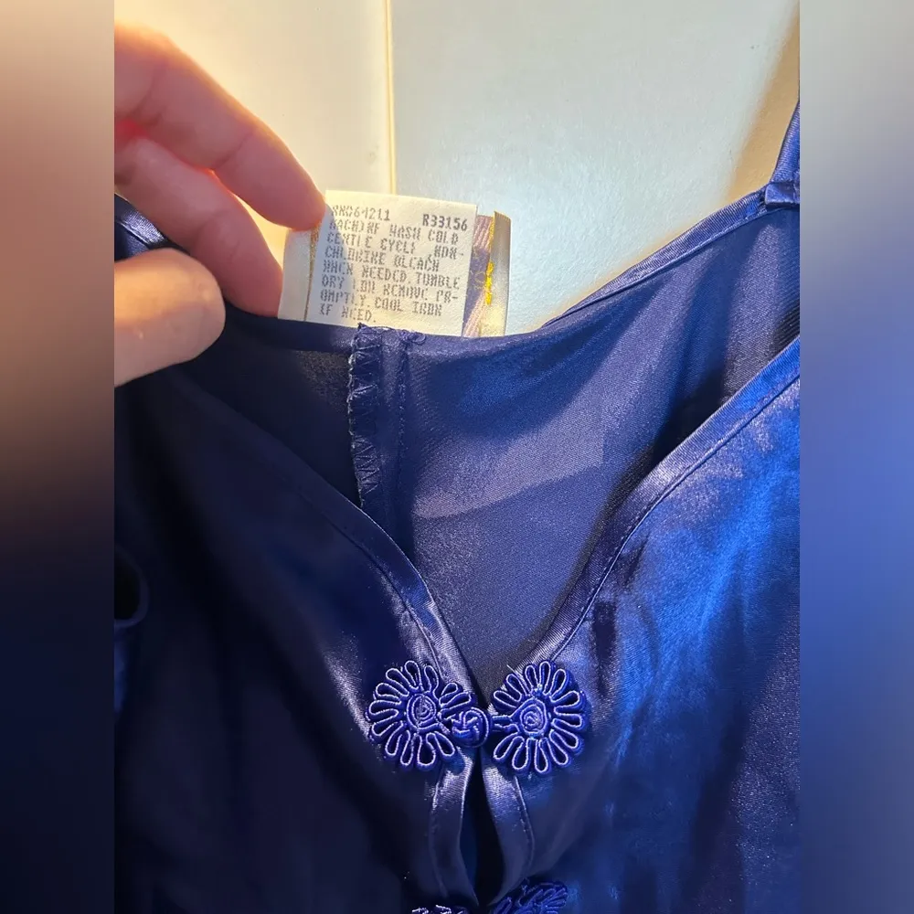 Vintage California Dynasty silky satin slip mini dress 💙💜 Blue Size L - Image 6