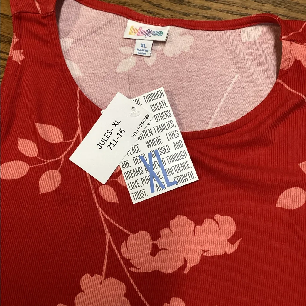 Lularoe. Ribbed cotton tank. Red floral. XL. - Image 5