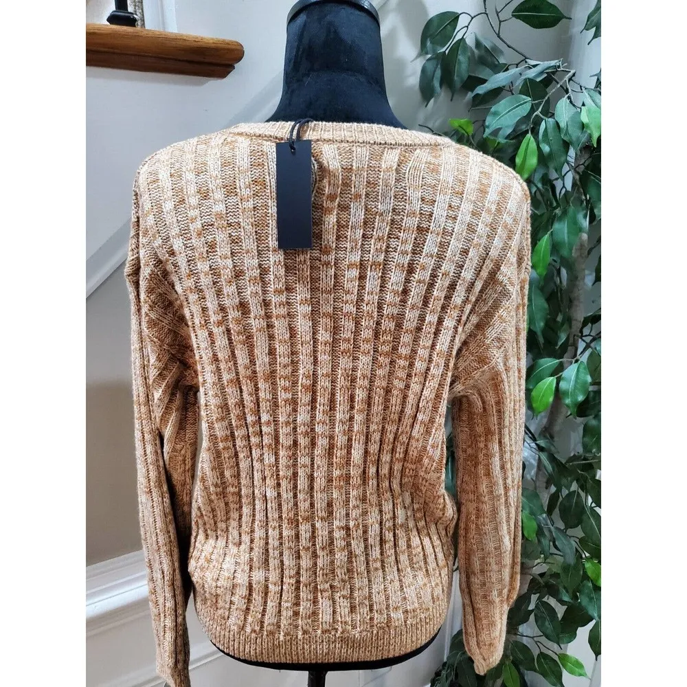 BLANKNYC Toffee Acrylic Ribbed Crewneck Long Sleeve Pullover Knit Sweater XS Brown - Image 7
