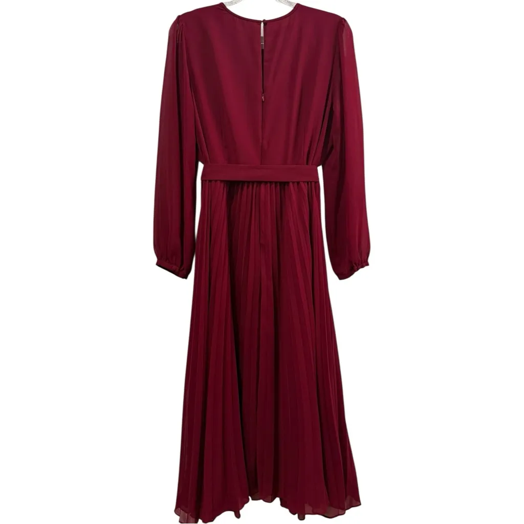 Hobbs London Paulina Pleated Dress Burgundy Red Accordion Fit & Flare Size 14 - Image 6