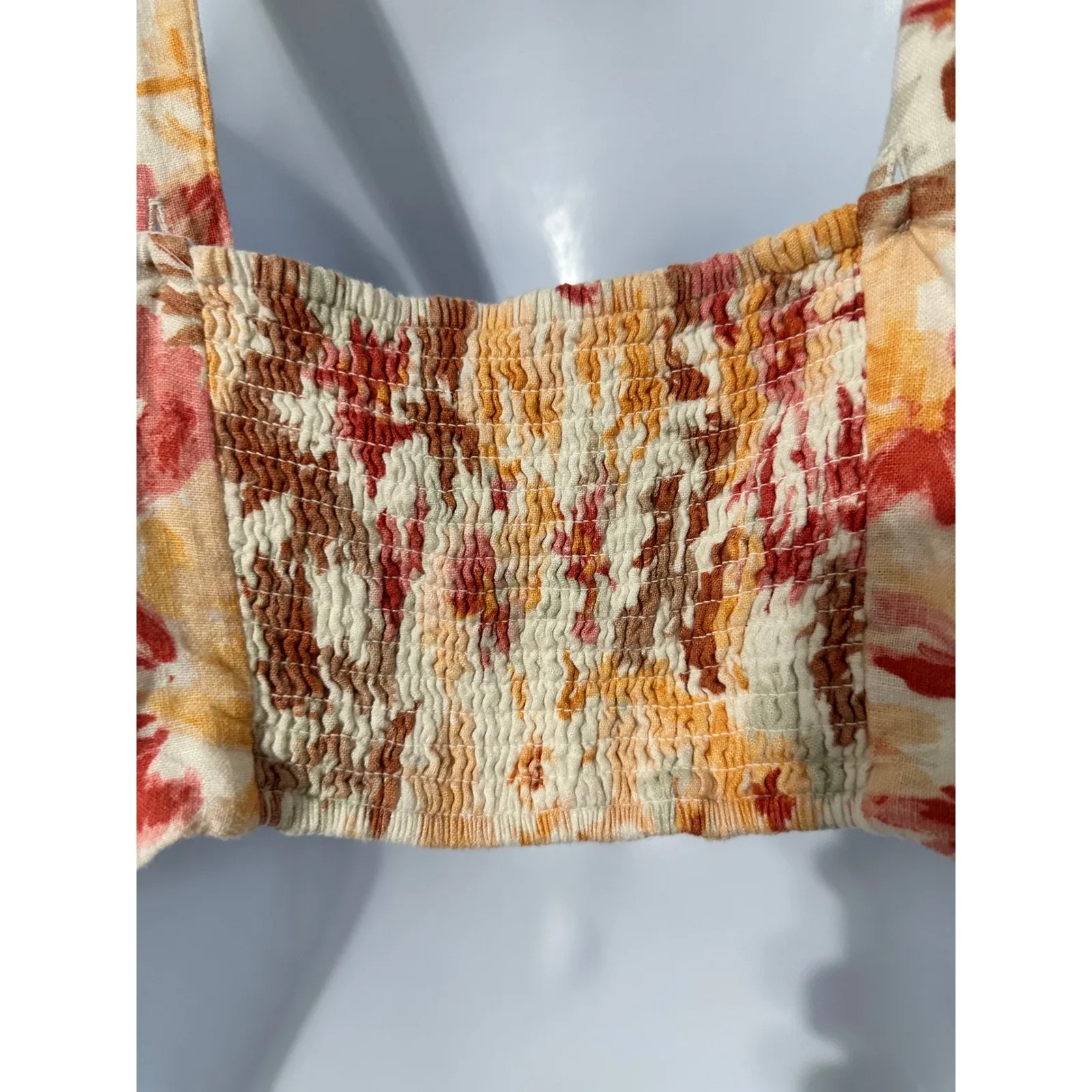 Abercrombie & Fitch Linen Blend Floral Corset Crop Top Smocked Back Lace Up Sz S - Image 5