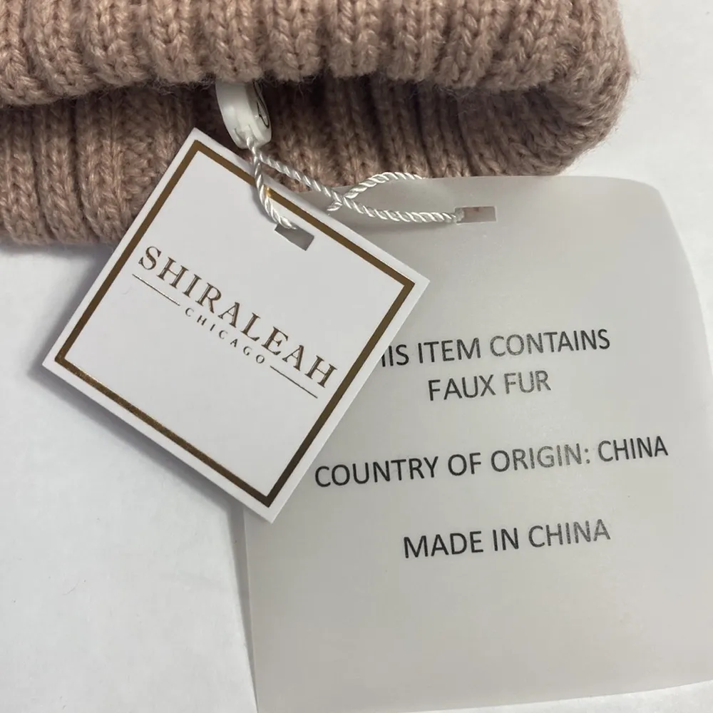 Shiraleah pink tiger print faux fur pom pom beanie hat NWT - Image 3