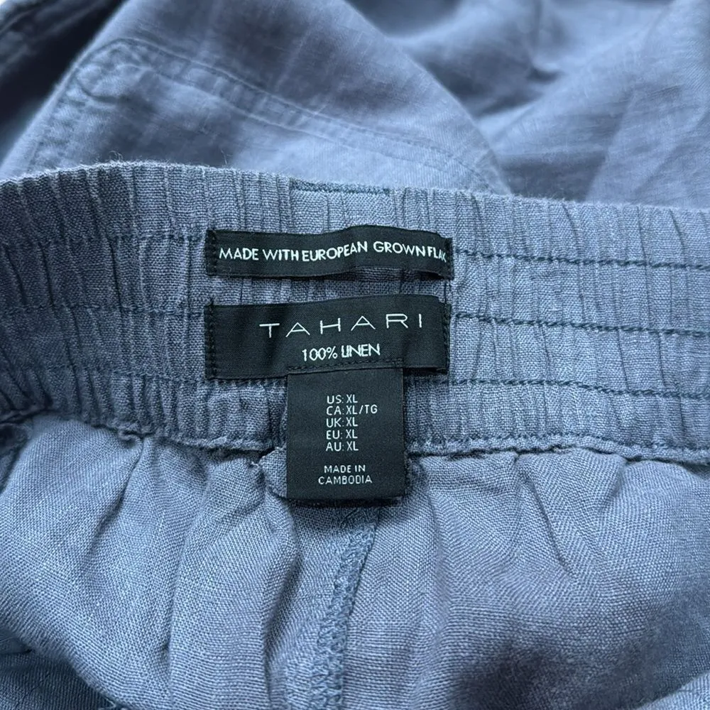 NWT Tahari Women Linen Blueish Grey Pants Elastic Waist‎ size XL - Image 8