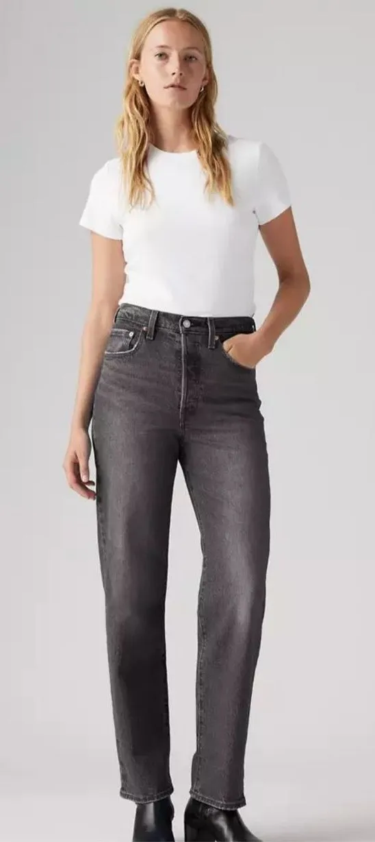 Levi Strauss & Co. Womens Ribcage Ankle‎ Straight Button Fly Jeans Gray Size 27 - Image 1