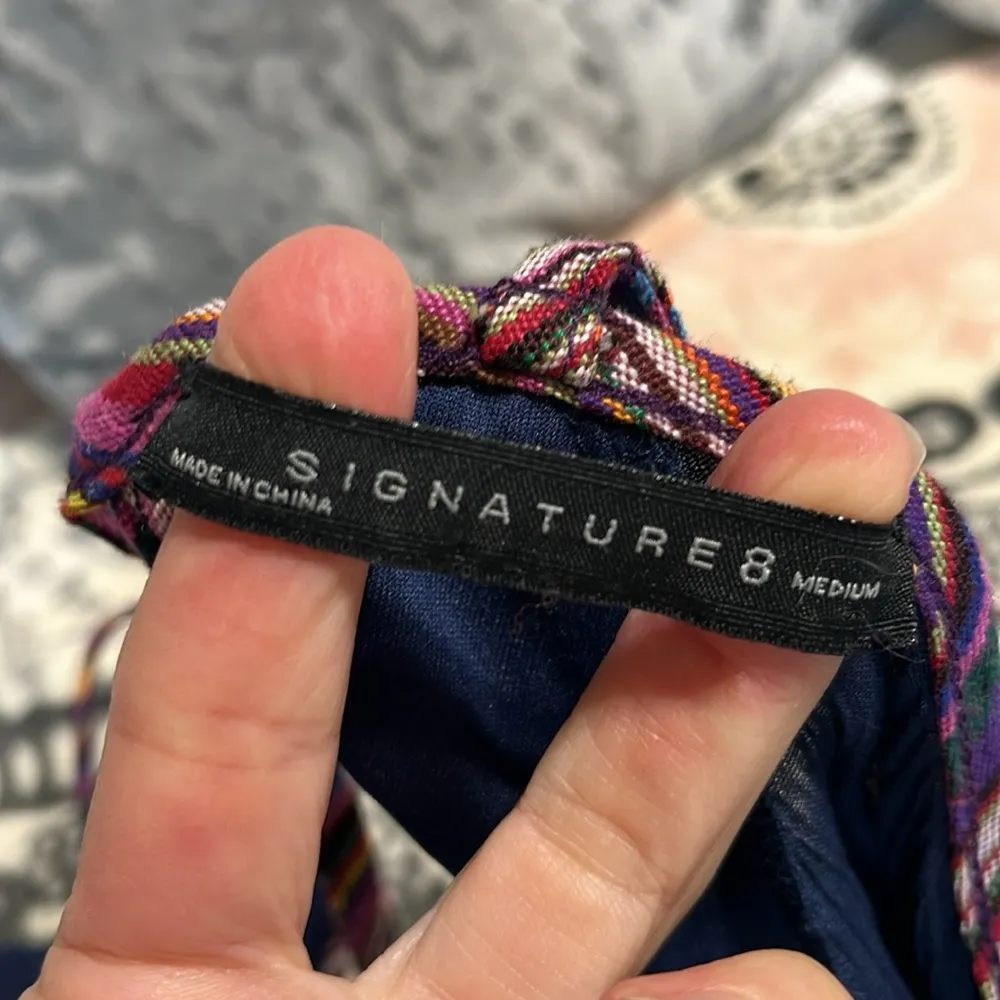 Feminine Navy Blue Gauzy Criss Cross Open Back Top - Image 10