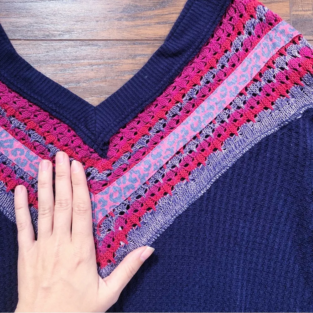 Free People • Copenhagen thermal knit top balloon sleeve mixed media navy red - Image 7