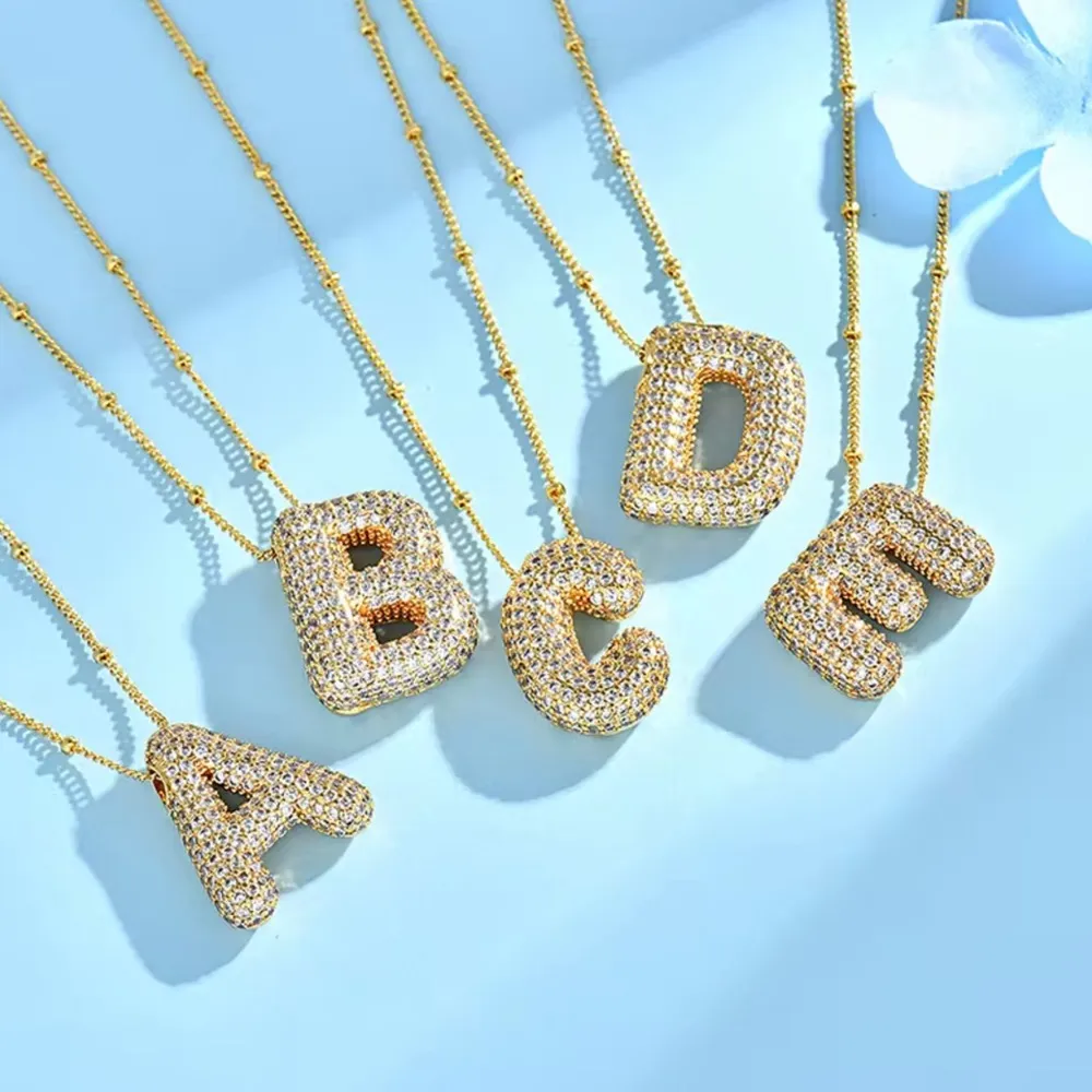 Bubble Balloon Letter K Zircon Initial Necklace Gold - Image 3