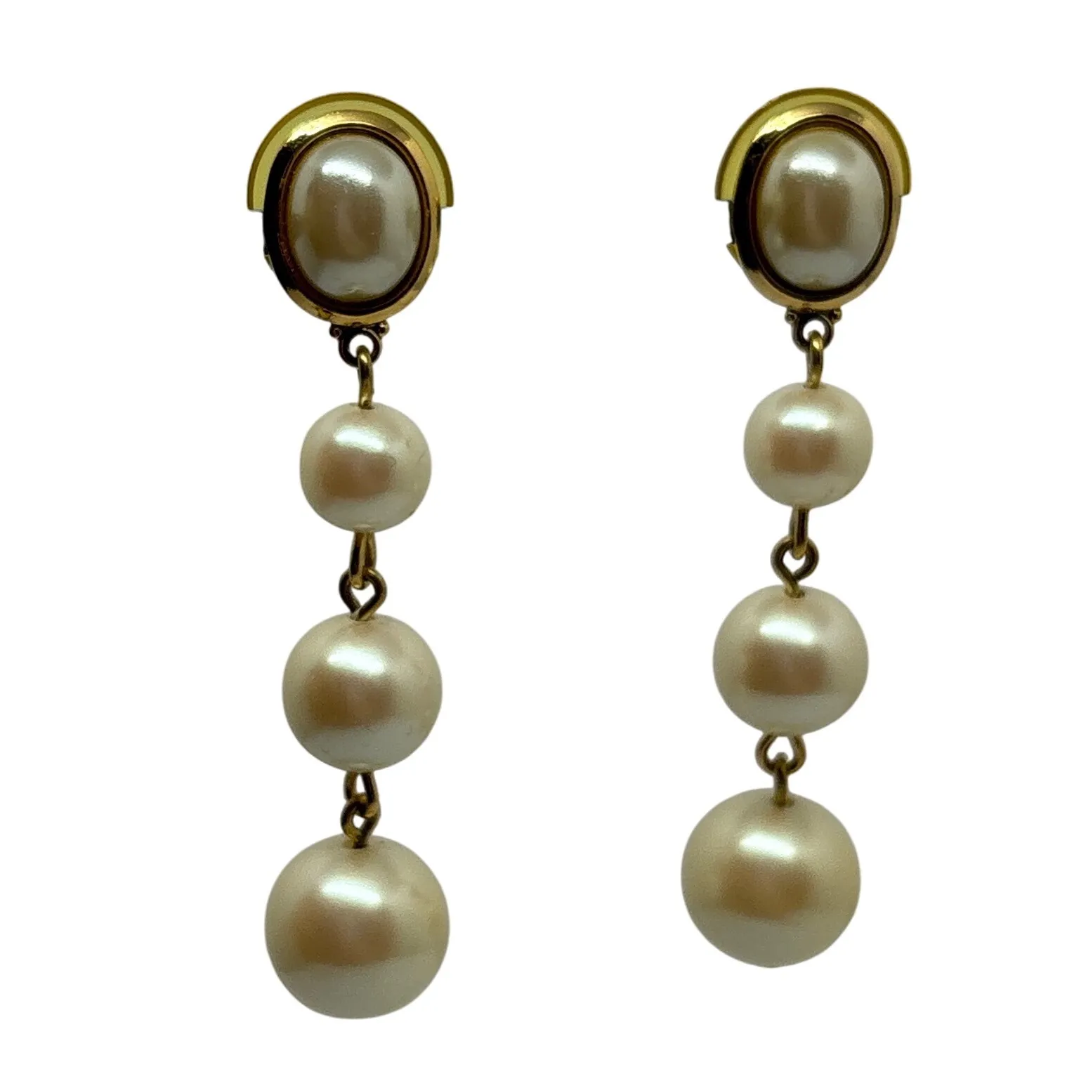 Dangle Drop Earrings Faux Pearl Gold Tone Elegant Statement Jewelry Pierced Ears - Image 8