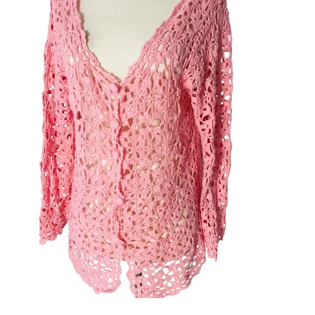 VINTAGE 90s CHADWICKS Crochet Cardigan - Image 2