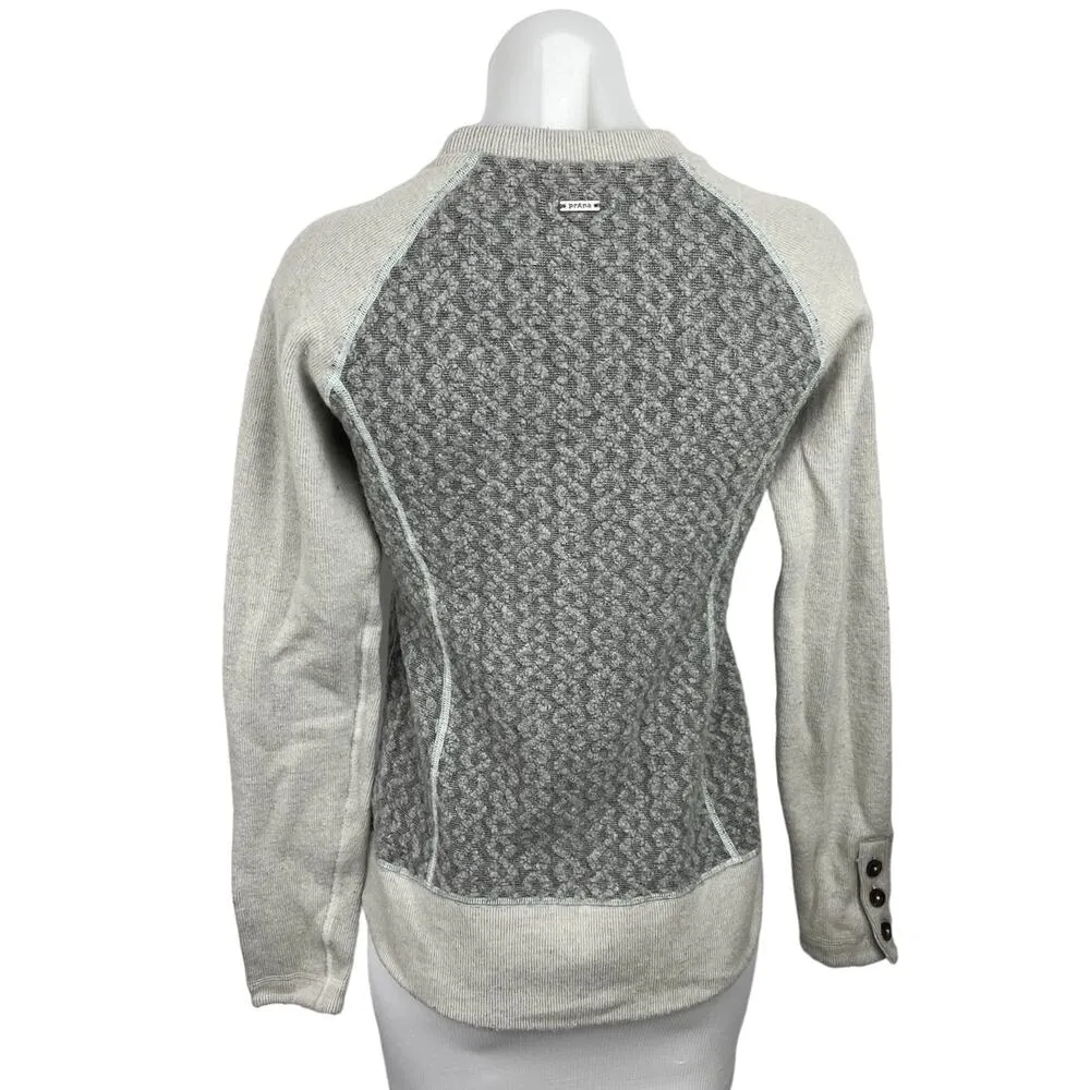 Prana Aya Gray Wool Cable Knit Long Sleeve Yoga Activewear Top Sweater Size XS - Image 2