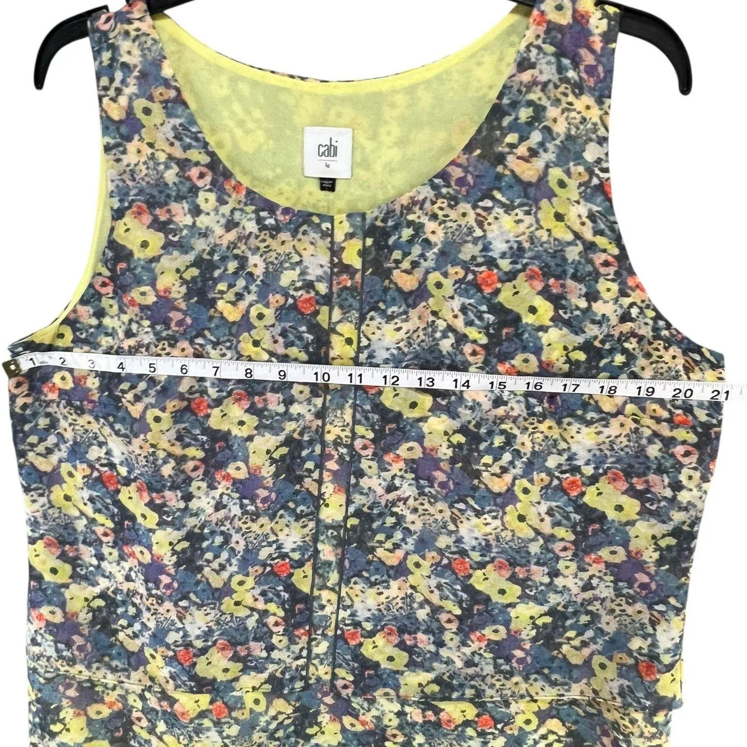 Cabi Positano Layered Tank Top Womens L Blue Yellow Floral Chiffon Feminine Boho - Image 8