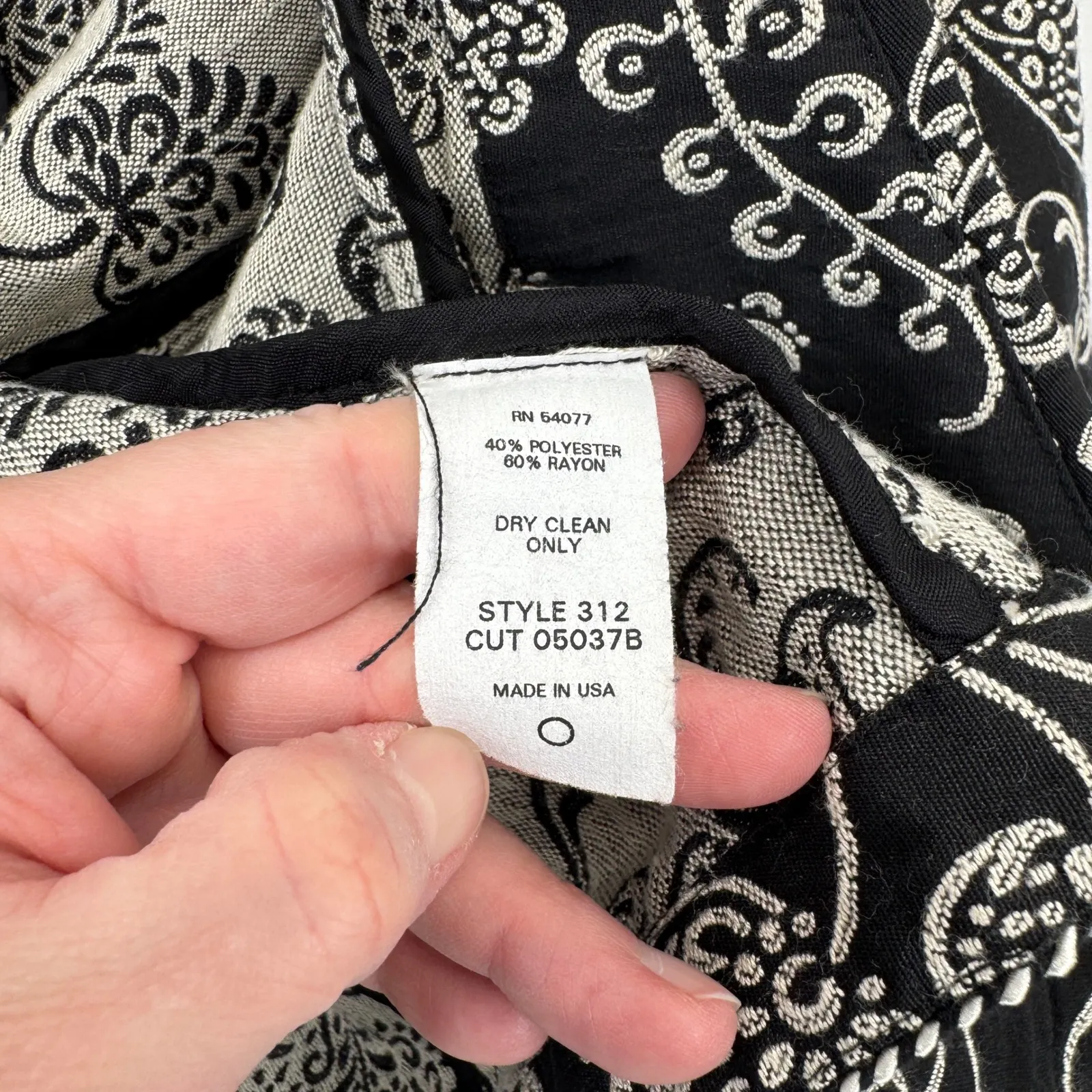 Cabi Eliza Blazer Jacket Womens 8 Black Cream Floral 3/4 Sleeve - Image 7