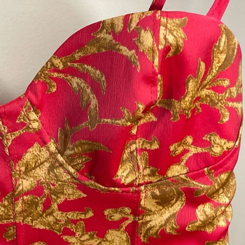 New Urban Outfitters Mini Slip Dress Red Gold Bustier Satin Size XS Extra Small - Image 5