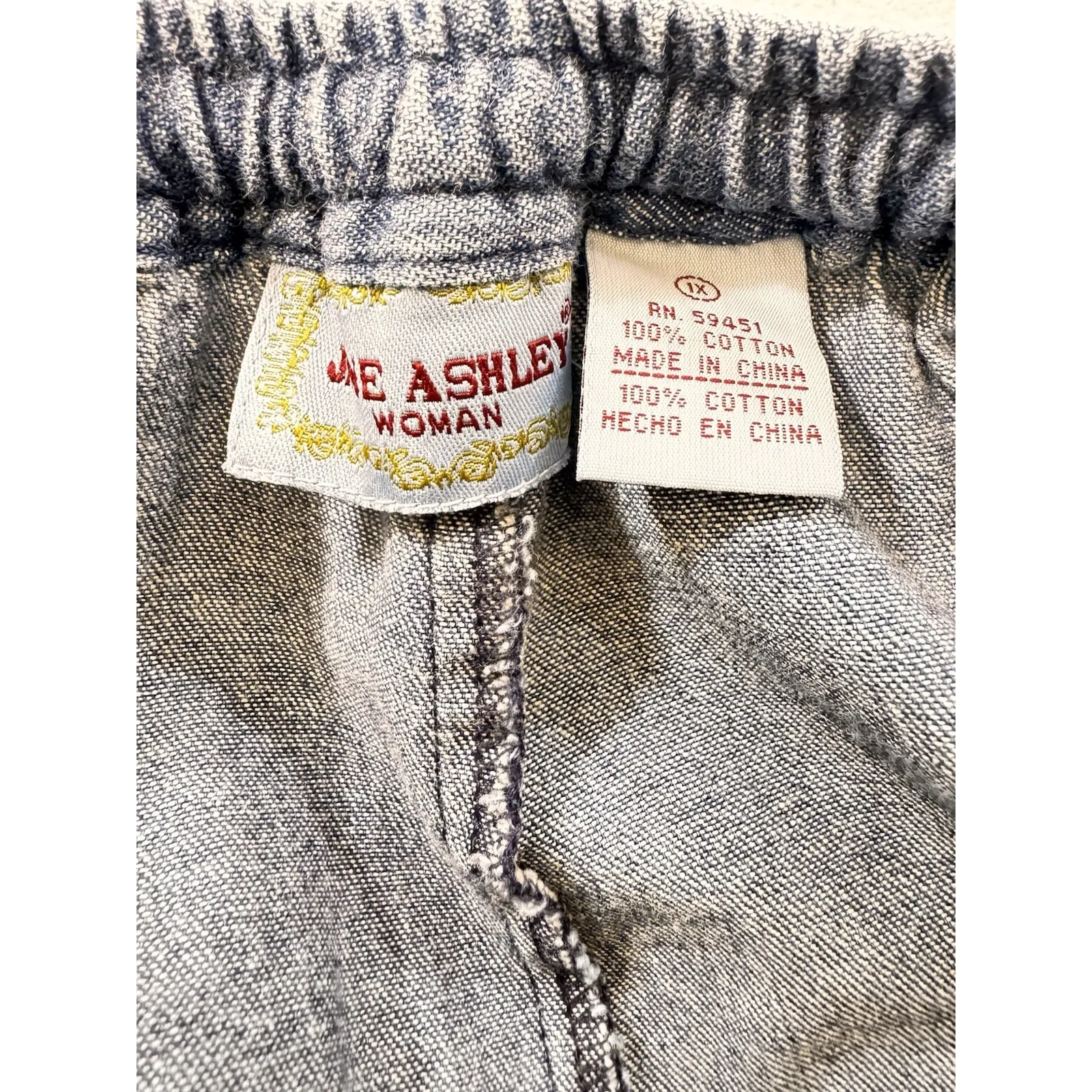 Y2K Embroidered Wide Leg Cropped‎ Jeans Denim Pants Women's 1x Drawstring Waist - Image 6