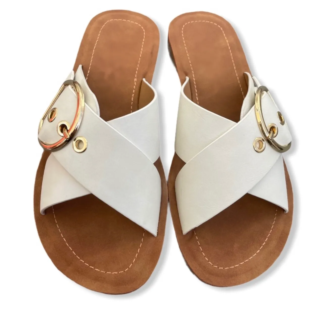 White Adjustable Buckle Criss Cross Sandal Size 6.5 - Image 4