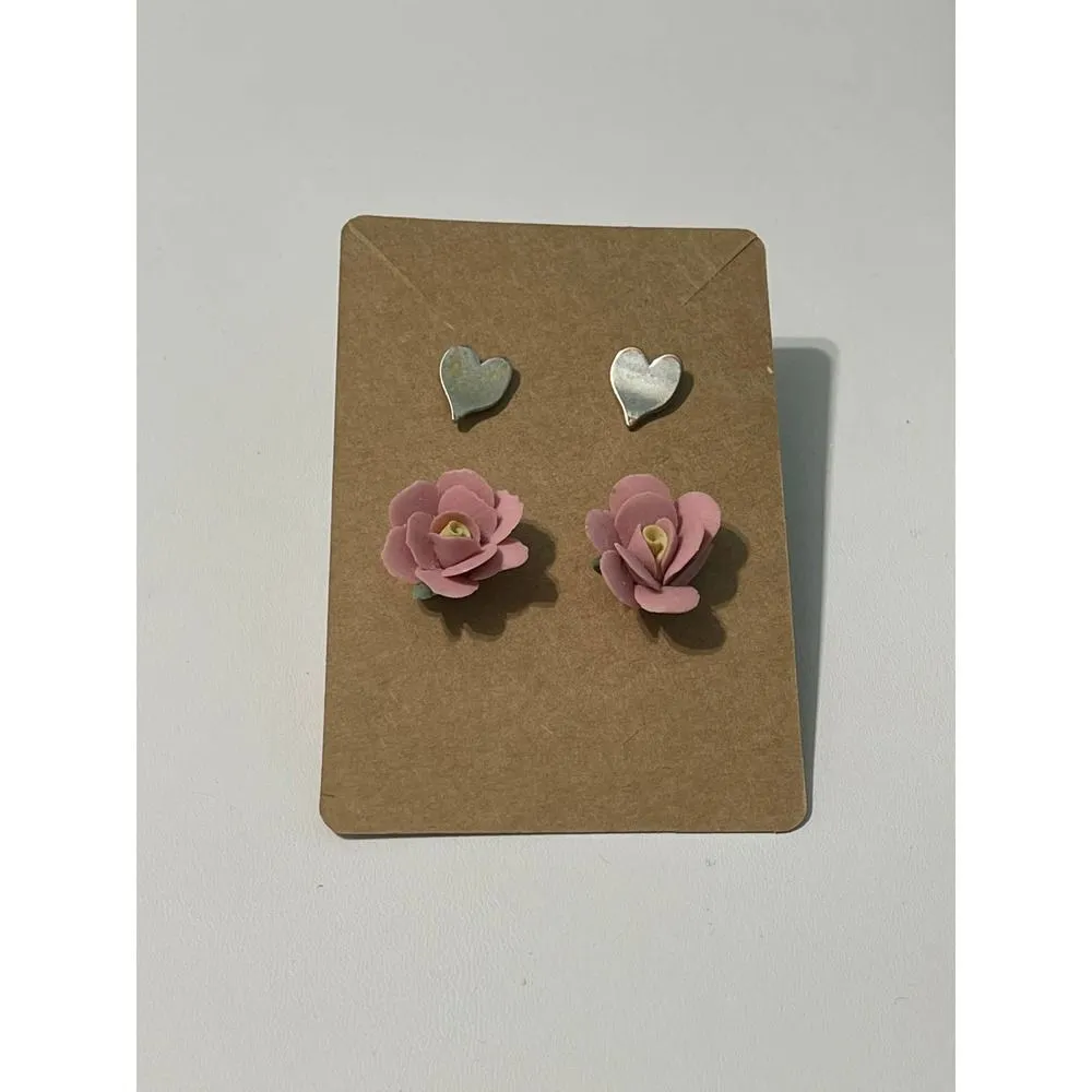 Vintage 90s Stud Earrings Set Flower Heart Pink‎ Pink - Image 7