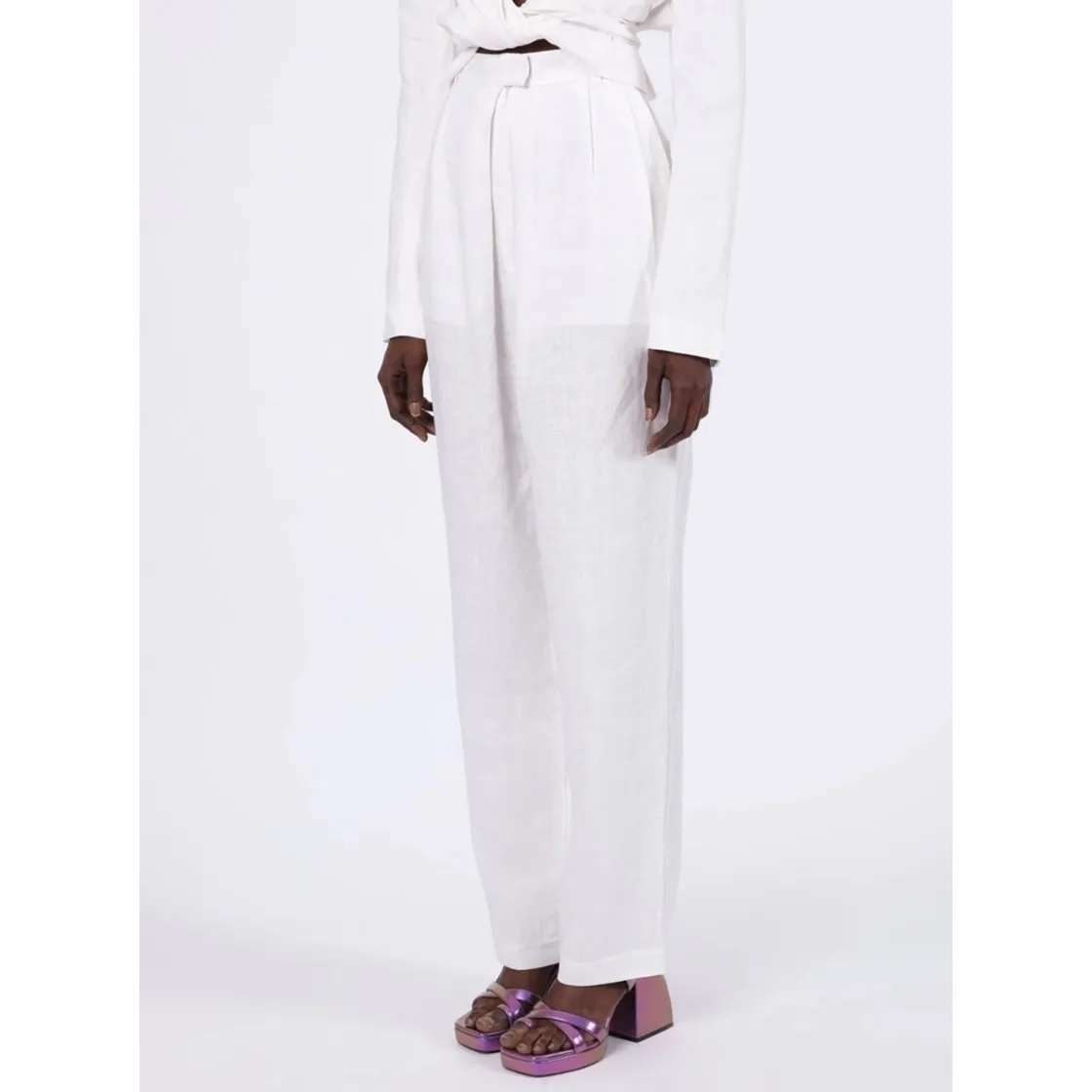 Mara Hoffman Eldora‎ Trouser Size 4 White High Rise Wide Leg Tailored 100% Hemp - Image 14