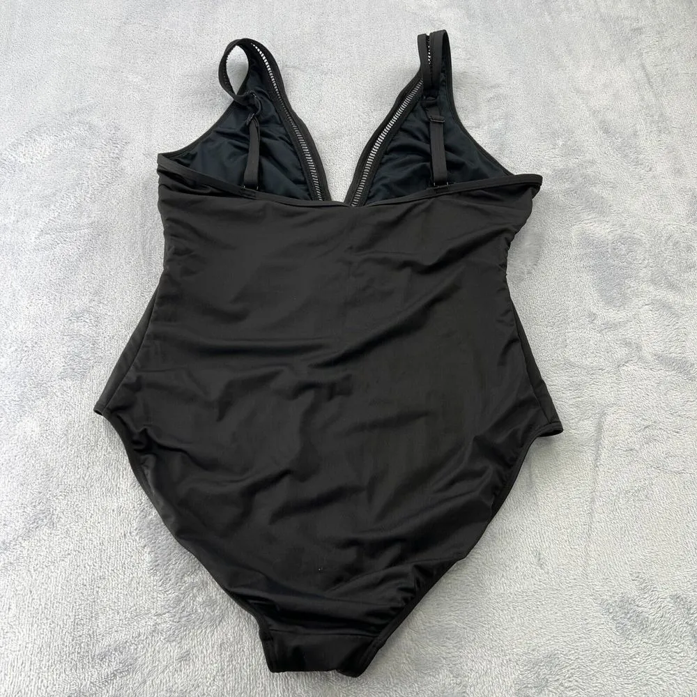 Sealevel Australia Cross Front One‎ Piece Bathing Swim Suit Size 14 Swimwear Black - Image 2