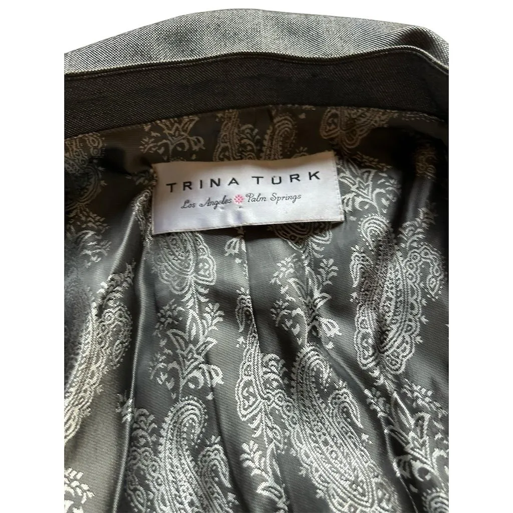 Trina Turk Women's‎ Gray Cropped Blazer Jacket Size M/L 3/4 Sleeve - Image 3