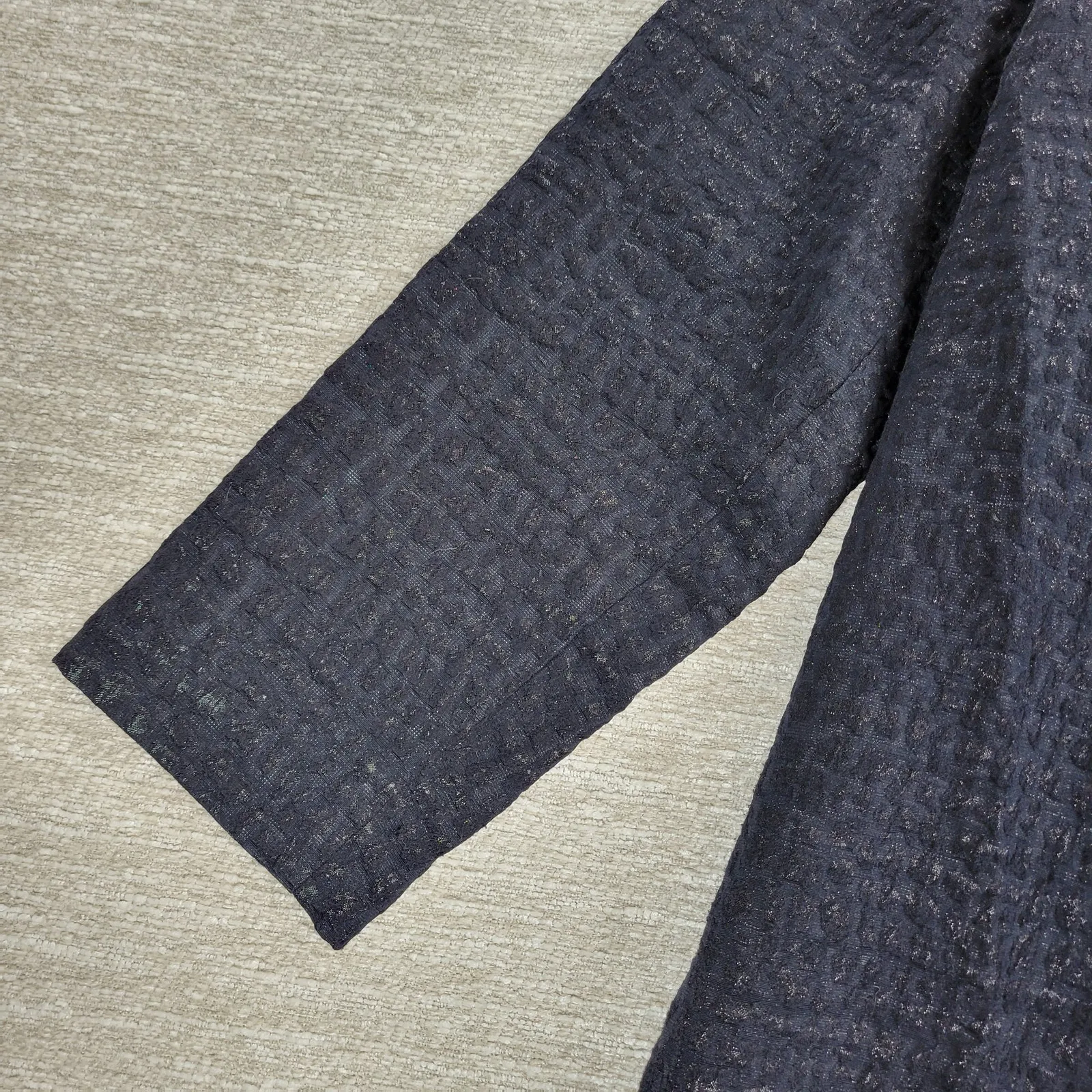 Chicos Jacquard Jacket Womens XL Smoke Gray Textured Long Line Open Front Draped - Image 13