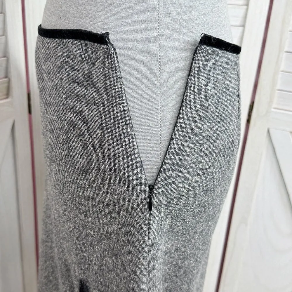 The Limited Sequin Flower Wool Silk Blend Tweed A Line Skirt Grey 4 Retro Career - Image 7