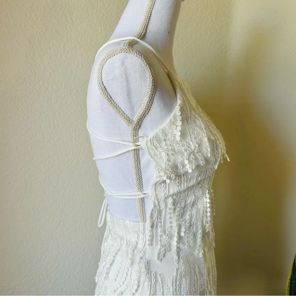 Making Magic White Fringe Lace-Up Mini Dress - Image 8
