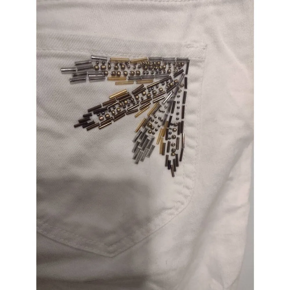 NWT Chico's Size 1 Ankle The Ultimate Fit White Beaded Pocket Skinny Jeans - Image 7
