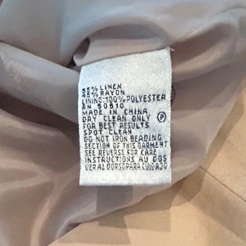 Kasper Petite Beige Floral Embroidered Linen Blend Blazer Jacket Womens Size 12P - Image 7