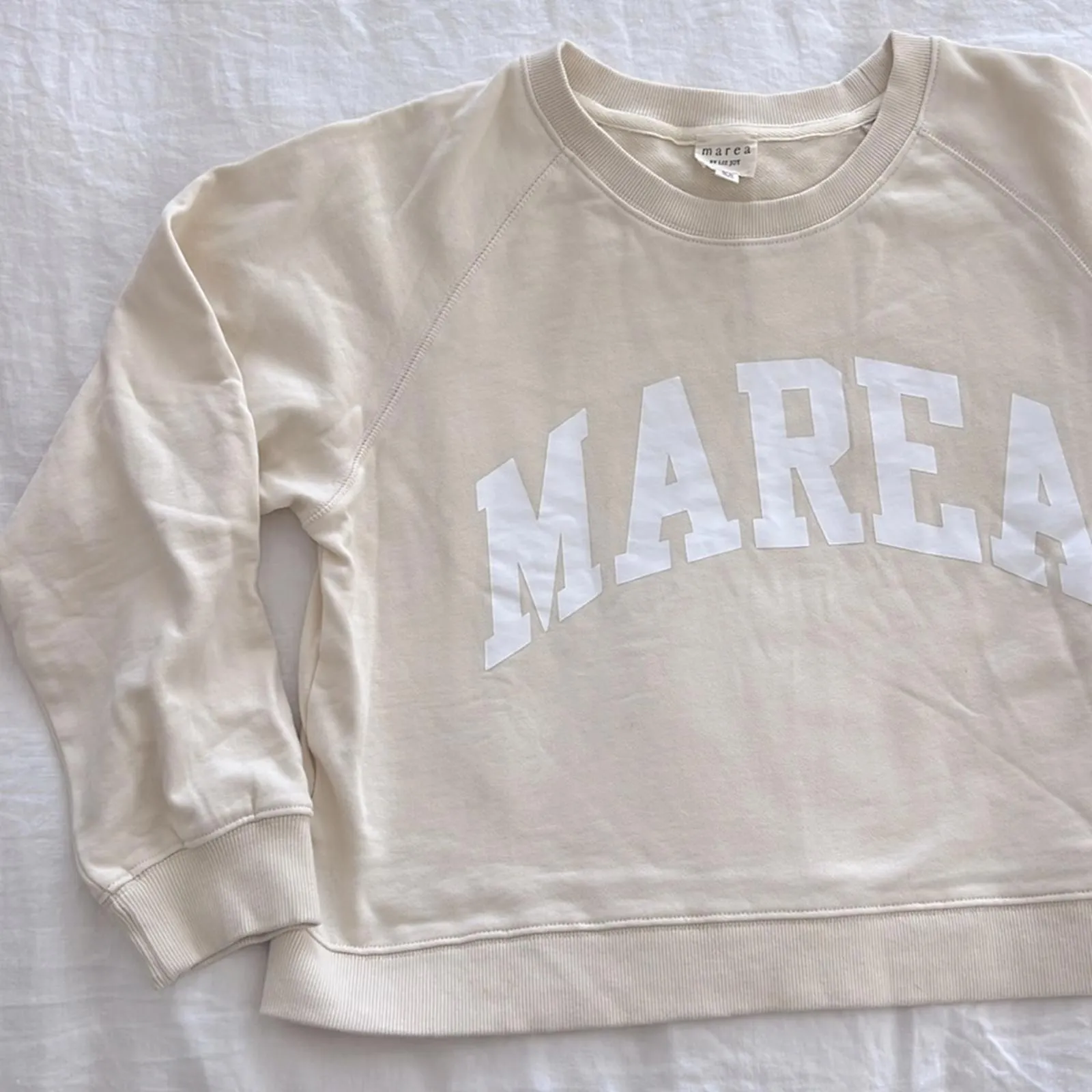 MAREA by Liz Joy Cream Graphic Cropped Pullover Sweater Large White - Image 2