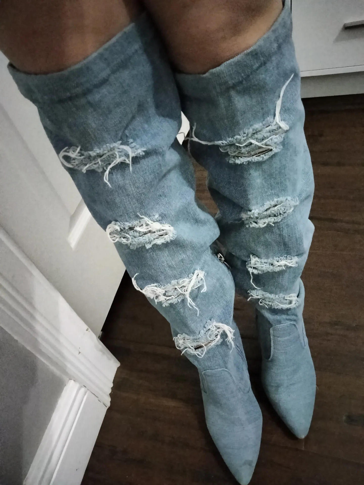 Denim thigh high heels. Blue Size 7.5 - Image 3