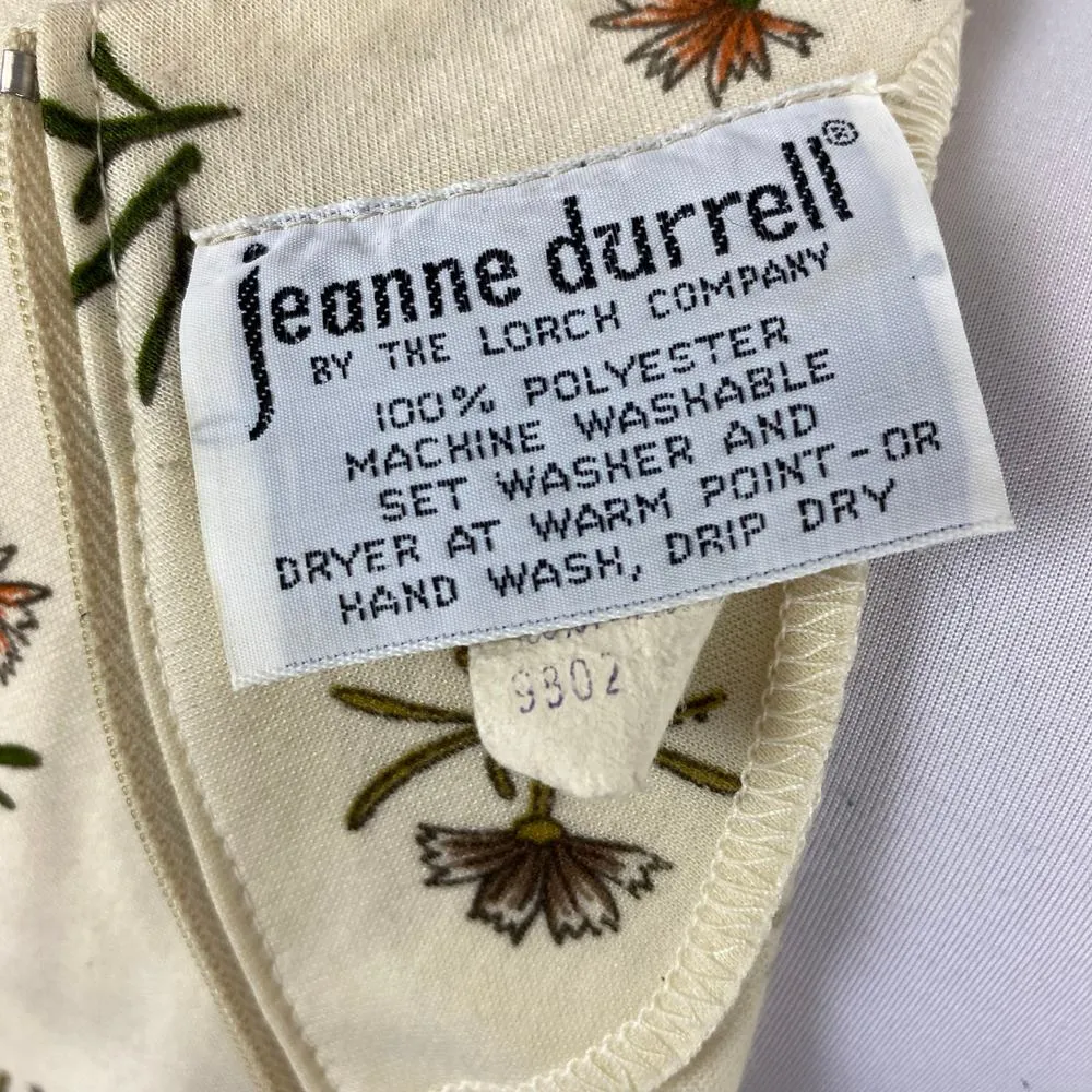 Jeanne Durrell Vintage Neutral 3 Piece Floral Long Sleeve Dress Scarf & Belt Brown Size M - Image 9