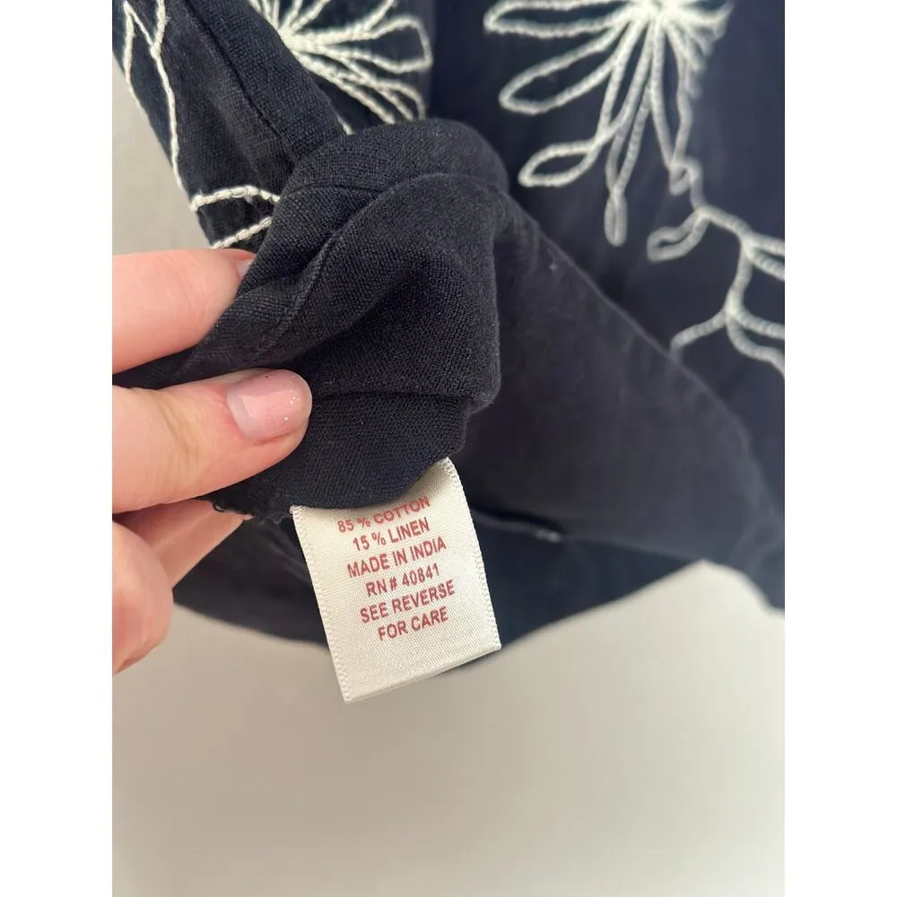 Large Adventura Clothing Linen Cotton Embroiderd Floral Tank Top Blouse Womens Black - Image 6