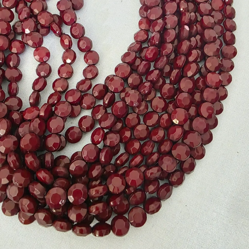 Burgundy Multi Strand Faceted Acrylic Bead Necklace and Earrings Set - Image 5