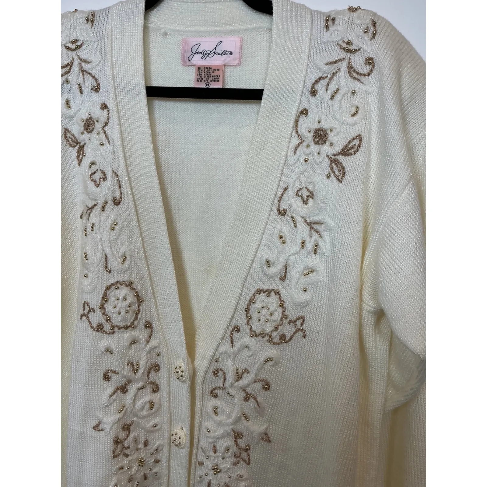 Vintage 80's Jaclyn Smith Grannycore Embroidered Beaded Button Front Cardigan‎ M - Image 2