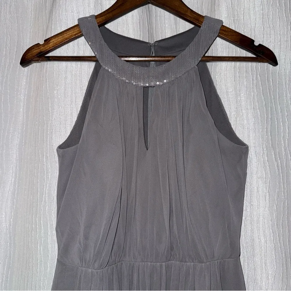 Dessy Collection Gray Halter Maxi Gown Formal Size 4 - Image 2