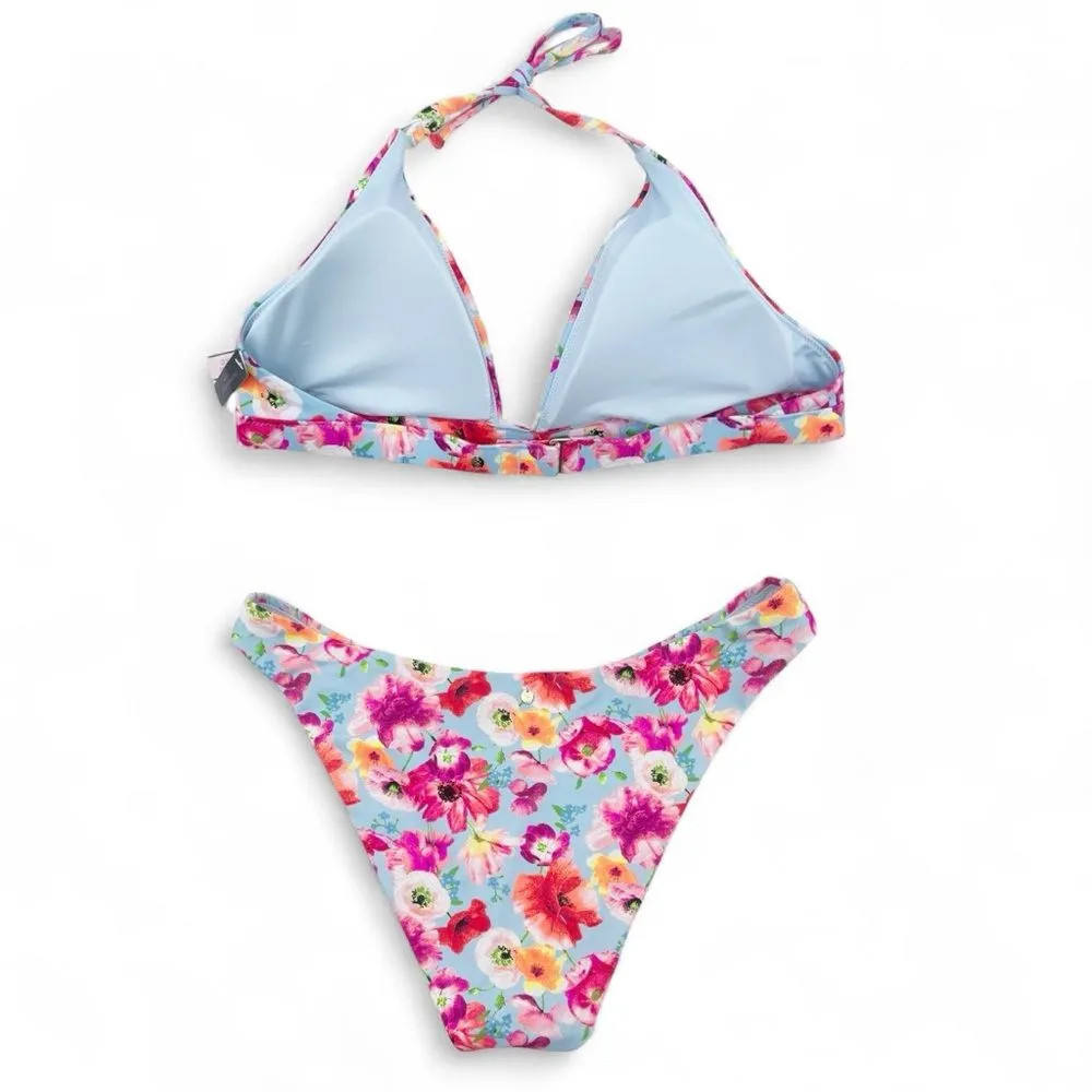 NWT Victoria’s Secret Floral Bikini Set Size XXL Light Blue Pink Poppy Print - Image 2