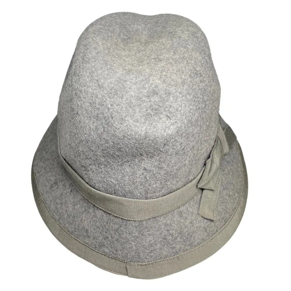 Vintage cloche wool gray bucket hat winter fall bow trim casual outdoor retro - Image 5