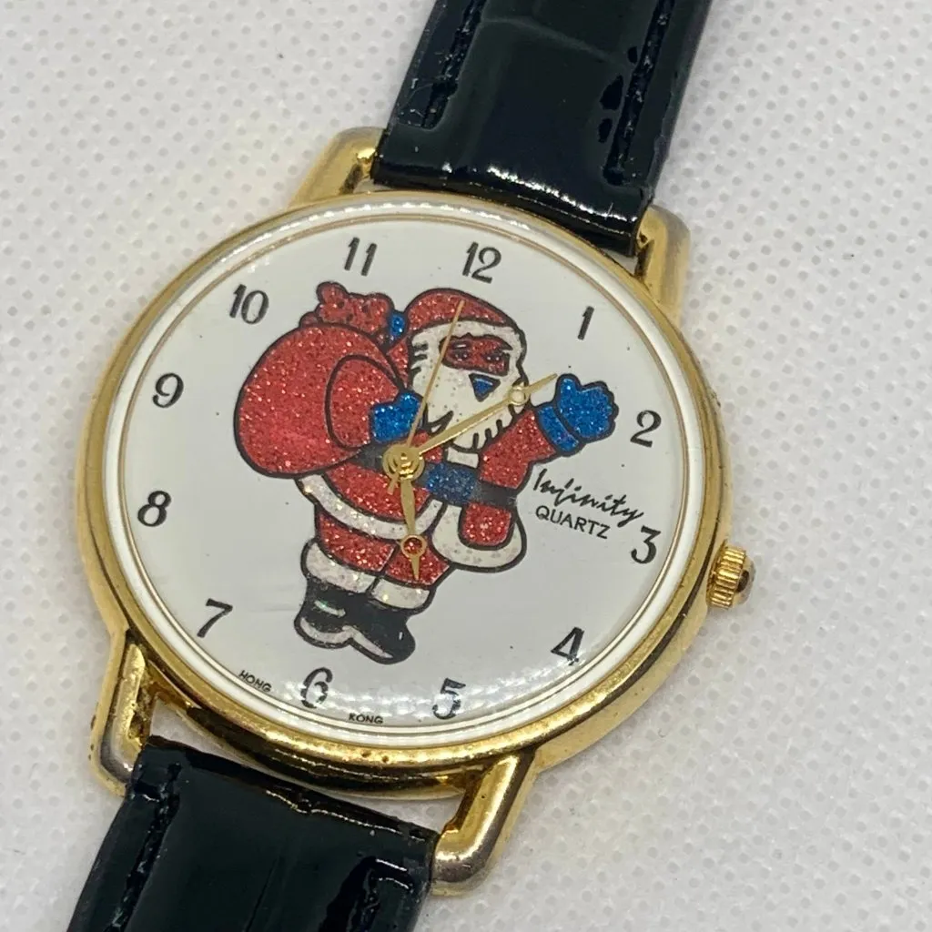 Vintage infinity Santa dial wrist watch gold tone 35mm round quartz running - Image 3