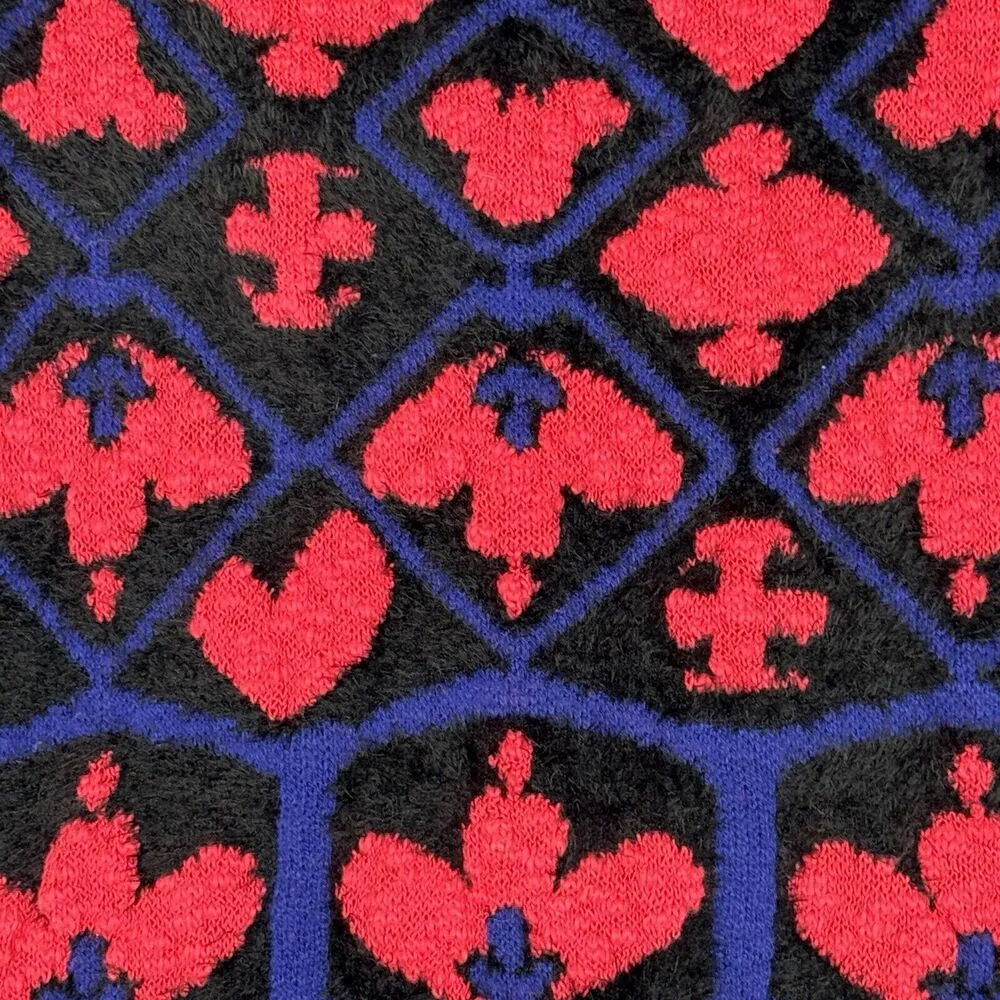 Desigual Sweater Women Small Pink Black Fuzzy Fleur de Lis Casual Colorful Artsy - Image 5