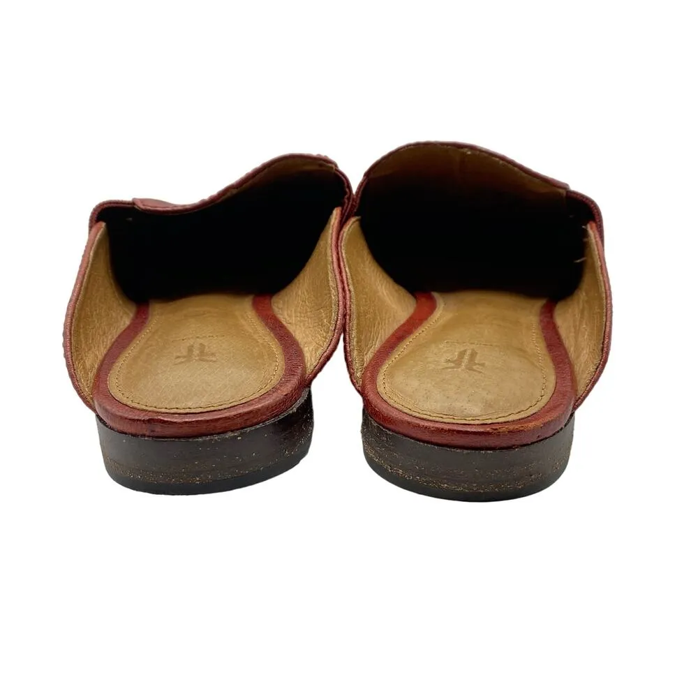FRYE Women's Terri Gore Red Clay Leather Mules Size 6 Autumn Chic Almond Toe - Image 6