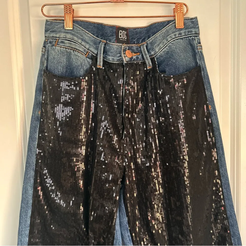 BDG Urban Outfitters Black Sequin High Rise Jeans Wide Leg - Image 6