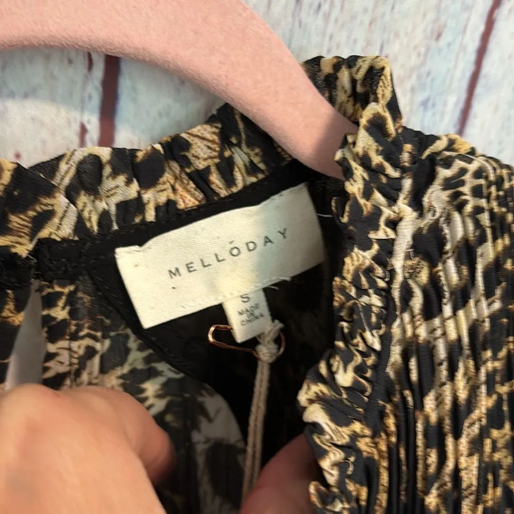 NWT Melloday Animal Print Tiered Mock Neck Pleated Ruffle Dress - Image 4