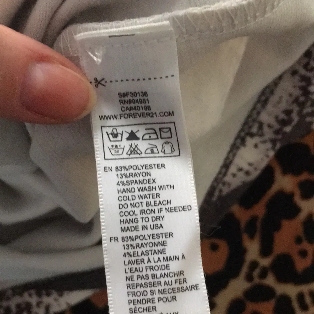 Womens Forever 21 Animal Print Dress Stretchy Off White Gray-Brown Size Large - Image 5